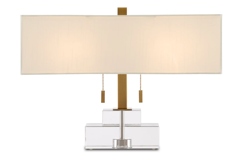 Currey and Company 6000-0602 Two Light Table Lamp, Clear/Antique Brass Finish - LightingWellCo