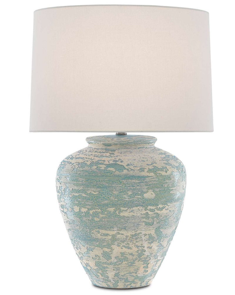 Currey and Company 6000-0617 One Light Table Lamp, Aqua/Cream Finish - LightingWellCo