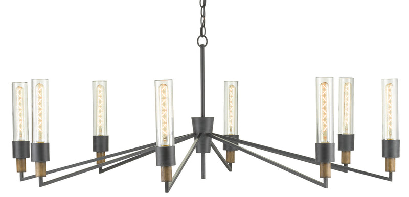 Currey and Company 9000-0607 Eight Light Chandelier, Antique Black/Reclaimed Wood Finish - LightingWellCo
