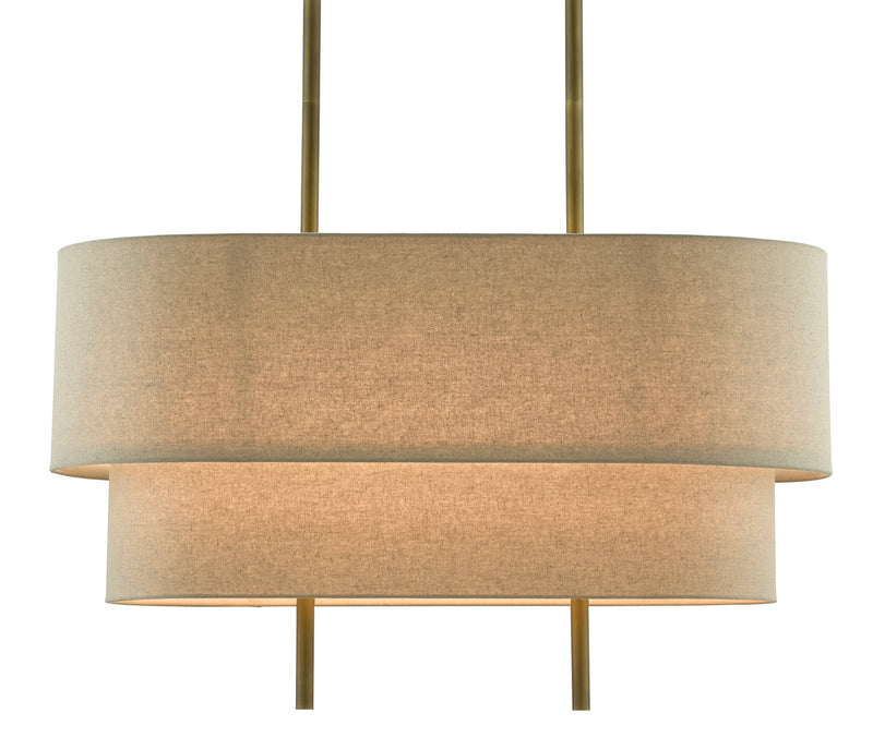 Currey and Company 9000-0620 Four Light Chandelier, Antique Brass/Linen Finish - LightingWellCo