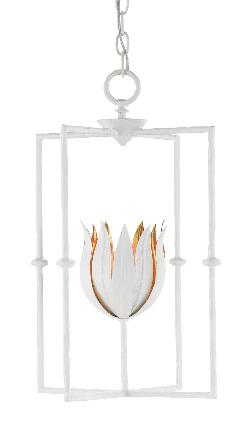 Currey and Company 9000-0630 One Light Lantern, Gesso White/Contemporary Gold Leaf Finish - LightingWellCo