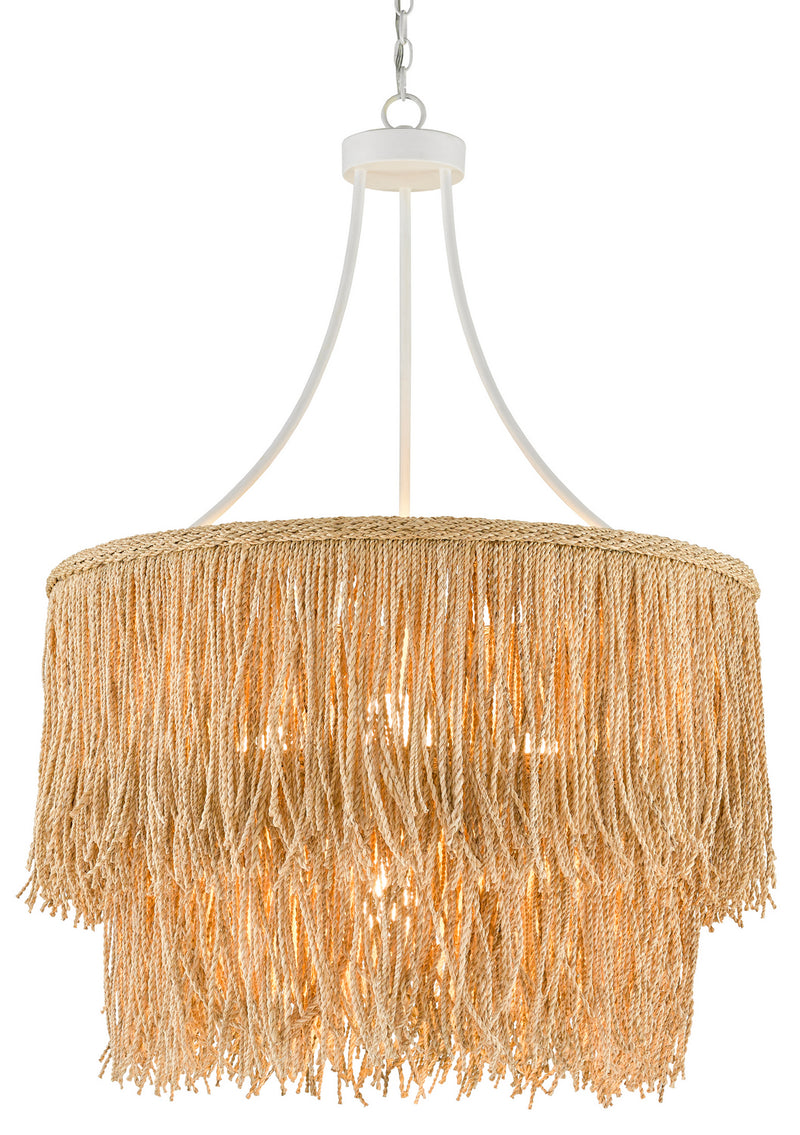 Currey and Company 9000-0649 Four Light Chandelier, Gesso White/Natural Rope Finish - LightingWellCo