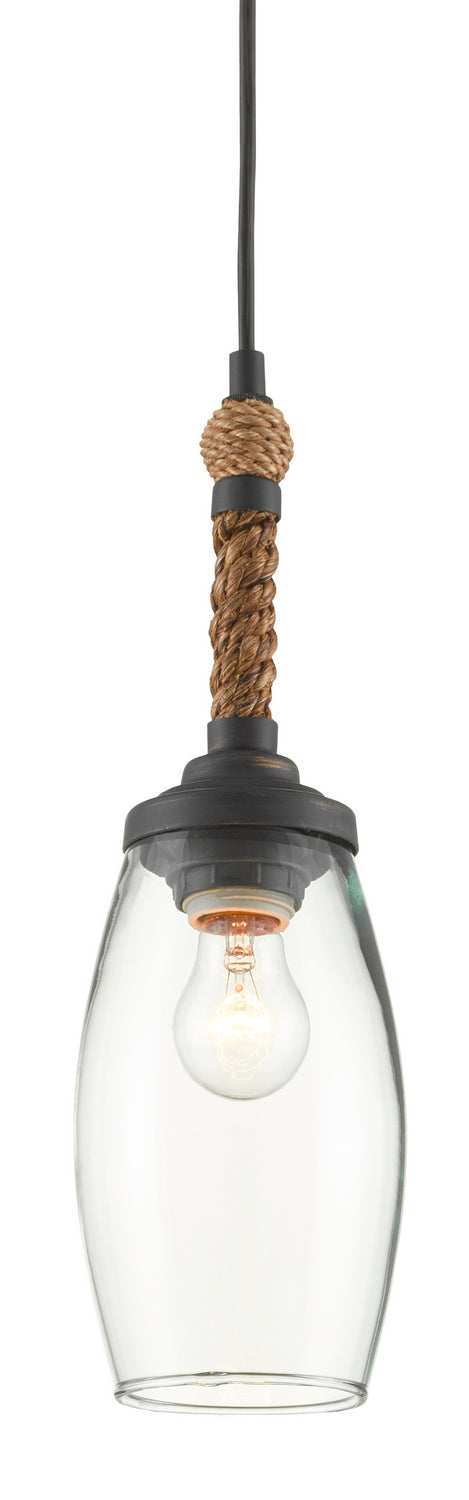 Currey and Company 9000-0650 One Light Pendant, French Black/Natural Rope Finish - LightingWellCo