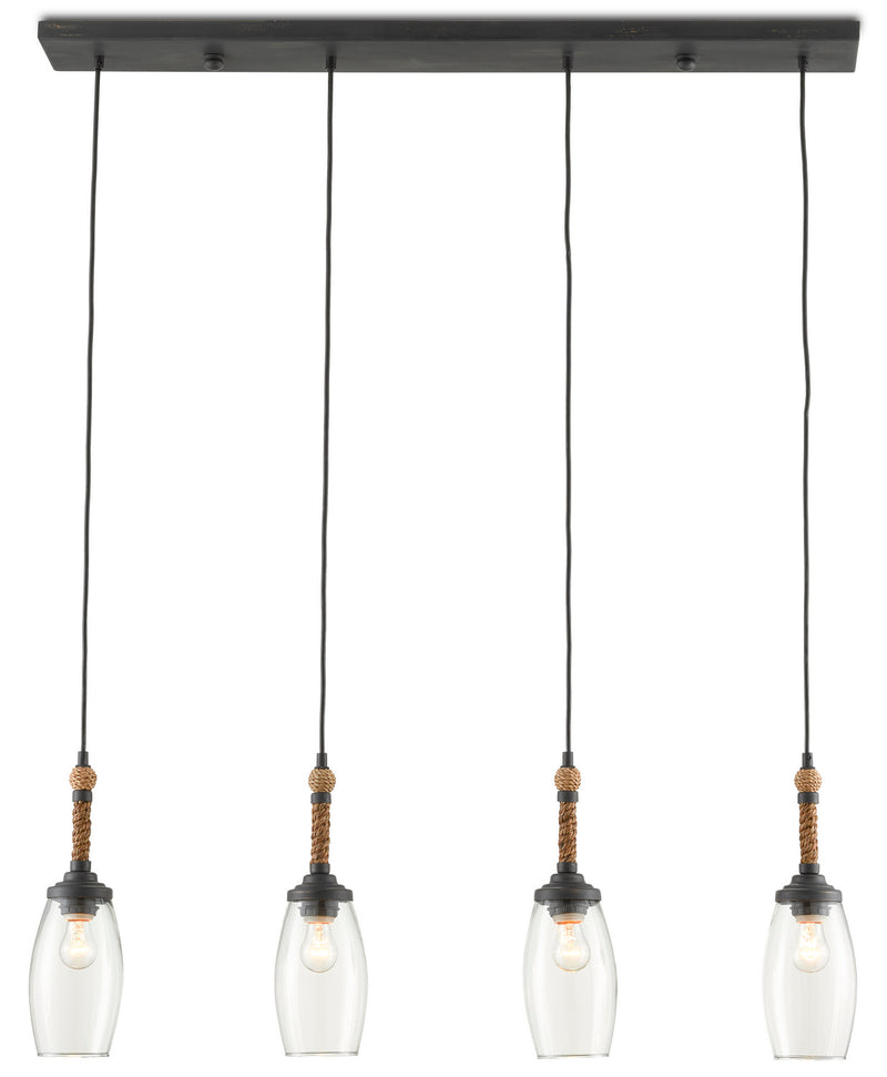 Currey and Company 9000-0651 Four Light Chandelier, French Black/Natural Rope Finish - LightingWellCo