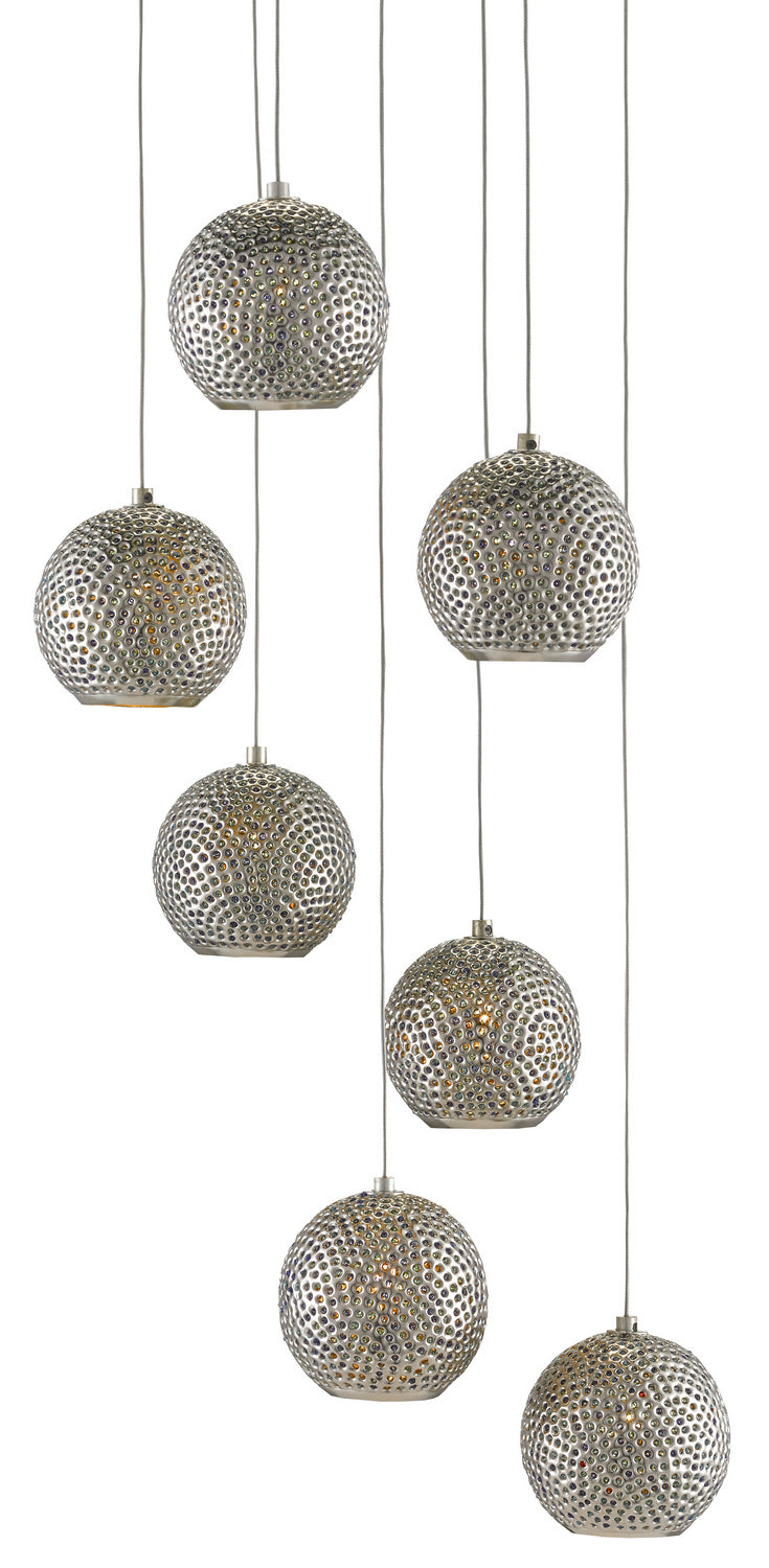 Currey and Company 9000-0683 Seven Light Pendant, Painted Silver/Nickel/Blue Finish - LightingWellCo