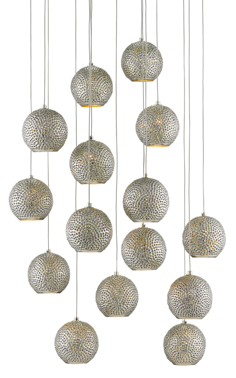 Currey and Company 9000-0684 15 Light Pendant, Painted Silver/Nickel/Blue Finish - LightingWellCo