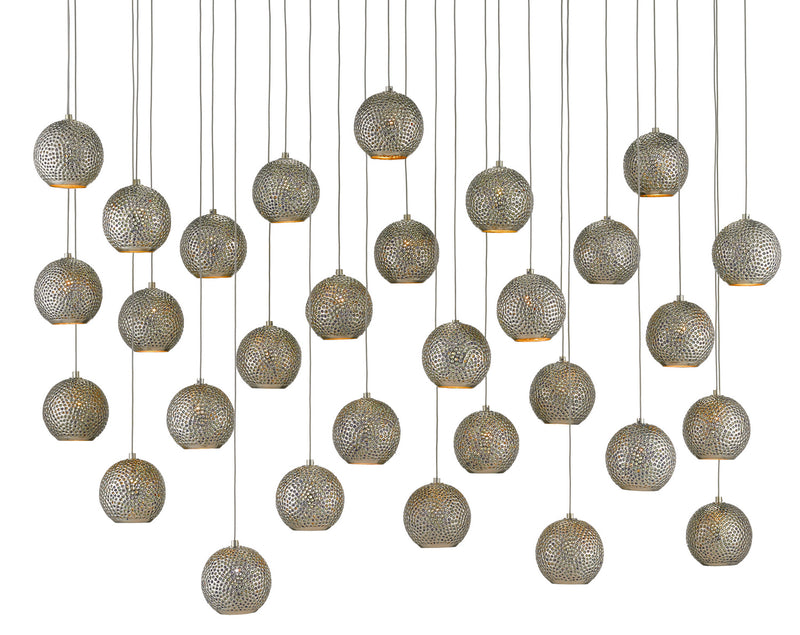 Currey and Company 9000-0686 30 Light Pendant, Painted Silver/Nickel/Blue Finish - LightingWellCo