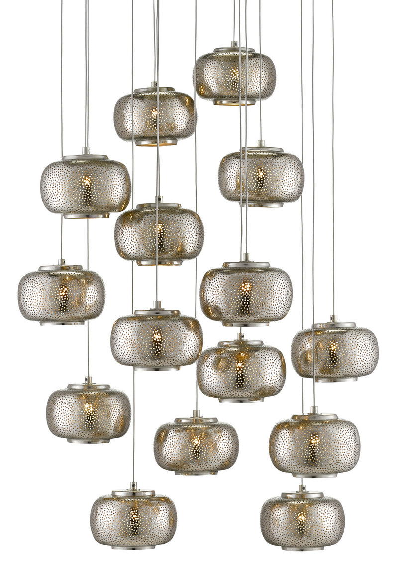 Currey and Company 9000-0691 15 Light Pendant, Painted Silver/Nickel Finish - LightingWellCo