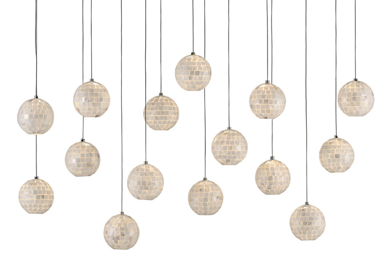 Currey and Company 9000-0720 15 Light Pendant, Painted Silver/Pearl Finish - LightingWellCo
