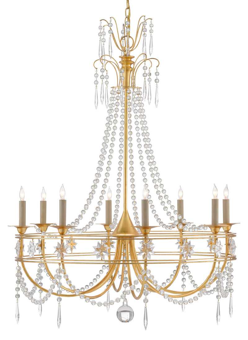 Currey and Company 9000-0740 Eight Light Chandelier, Antique Gold Leaf Finish - LightingWellCo