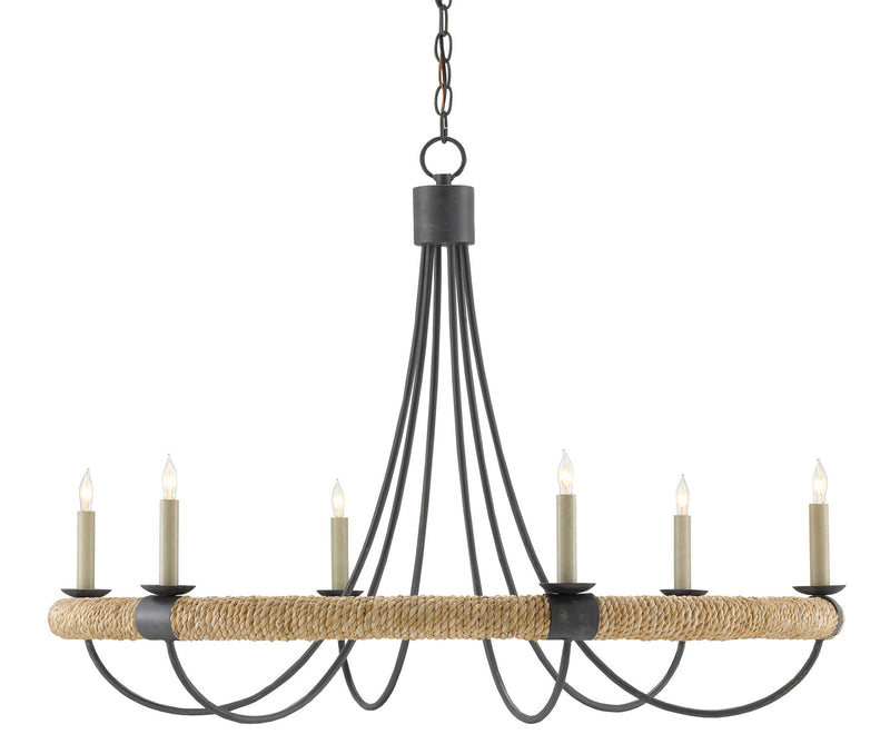 Currey and Company 9000-0754 Six Light Chandelier, French Black/Smokewood/Natural Abaca Rope Finish - LightingWellCo