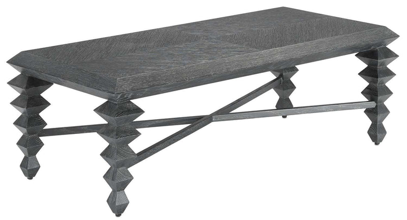 Currey and Company 3000-0164 Cocktail Table, Cerused Black Finish - LightingWellCo