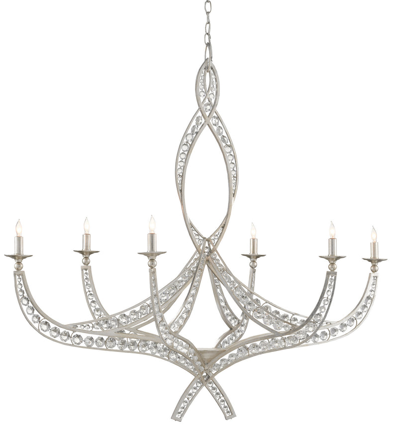 Currey and Company 9000-0725 Six Light Chandelier, Contemporary Silver Leaf Finish - LightingWellCo