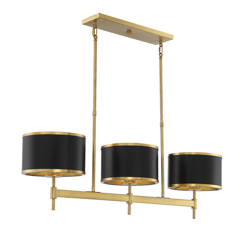 Savoy House 1-187-3-143 Three Light Linear Chandelier, Black W/Warm Brass Accents Finish LightingWellCo