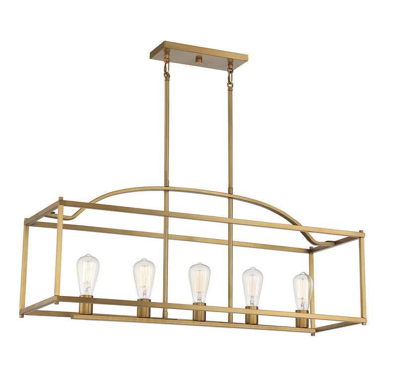 Savoy House 1-190-5-322 Five Light Linear Chandelier, Warm Brass Finish LightingWellCo