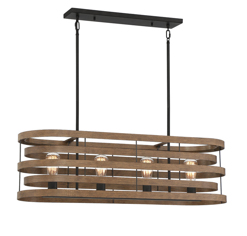Savoy House 1-2965-4-36 Four Light Linear Chandelier, Natural Walnut W/ Black Accents Finish LightingWellCo