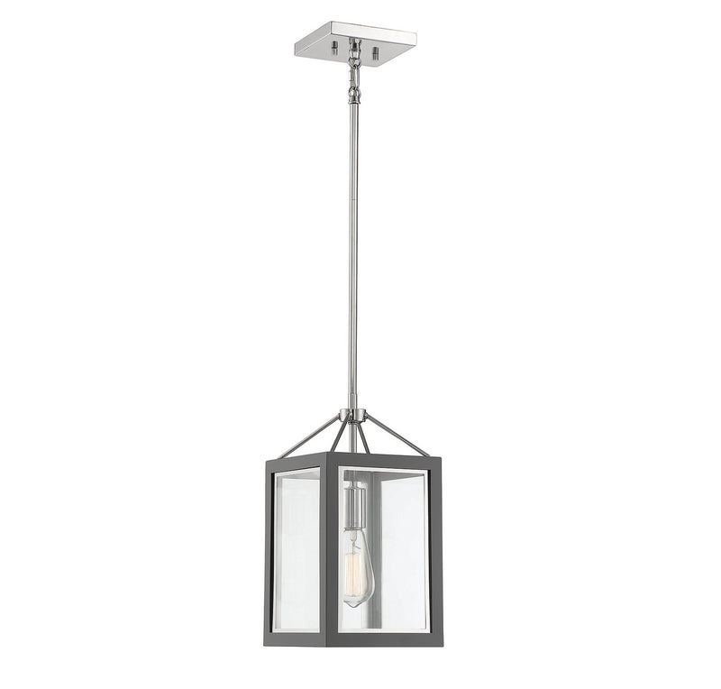 Savoy House 3-8880-1-175 One Light Pendant, Gray W/ Polished Nickel Accents Finish LightingWellCo