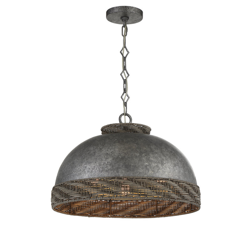 Savoy House Tripoli 7-748-3-179 One Light Pendant, Mottled Zinc W/ Gray Rattan Finish - LightingWellCo