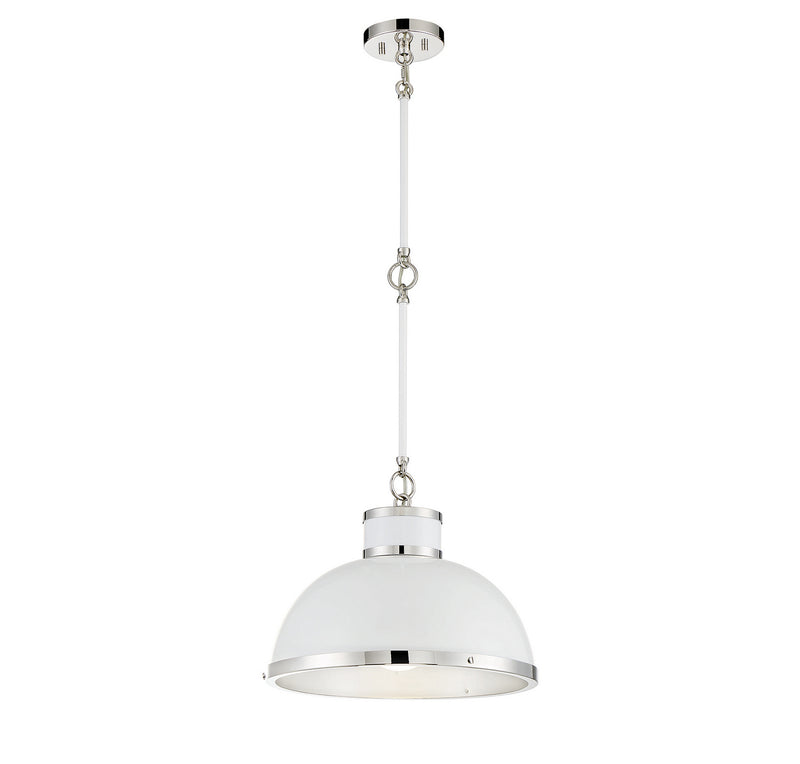 Savoy House Corning 7-8882-1-172 One Light Pendant, White W/ Polished Nickel Finish - LightingWellCo