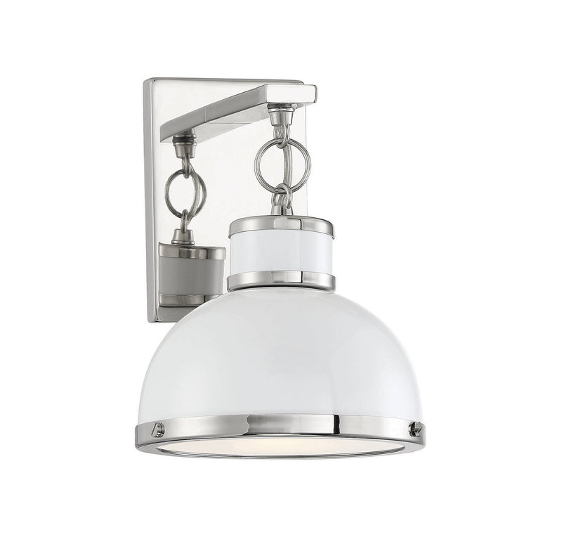 Savoy House Corning 9-8884-1-172 One Light Wall Sconce, White W/ Polished Nickel Finish - LightingWellCo