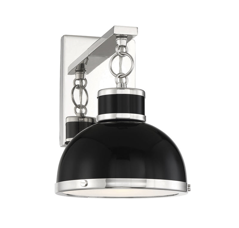 Savoy House Corning 9-8884-1-173 One Light Wall Sconce, Black W/ Polished Nickel Finish - LightingWellCo