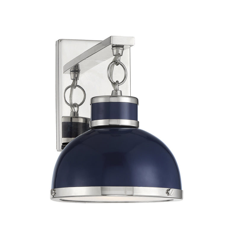 Savoy House Corning 9-8884-1-174 One Light Wall Sconce, Navy W/ Polished Nickel Finish - LightingWellCo