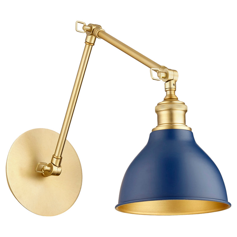 Quorum 5392-3280 One Light Wall Mount, Aged Brass w/ Blue Finish - LightingWellCo