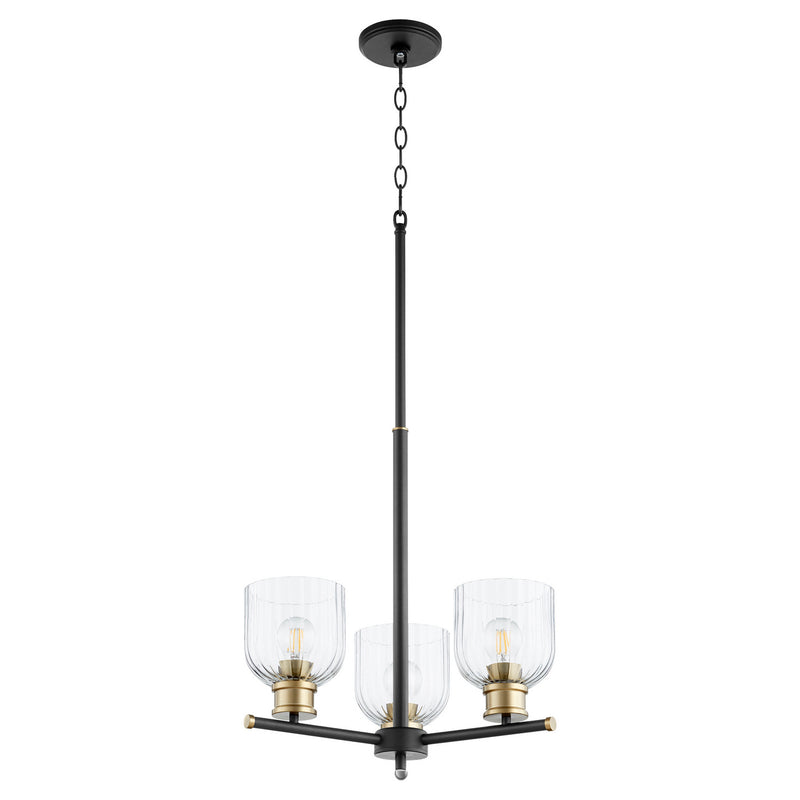 Quorum 610-3-6980 Three Light Chandelier, Black w Aged Brass Finish - LightingWellCo