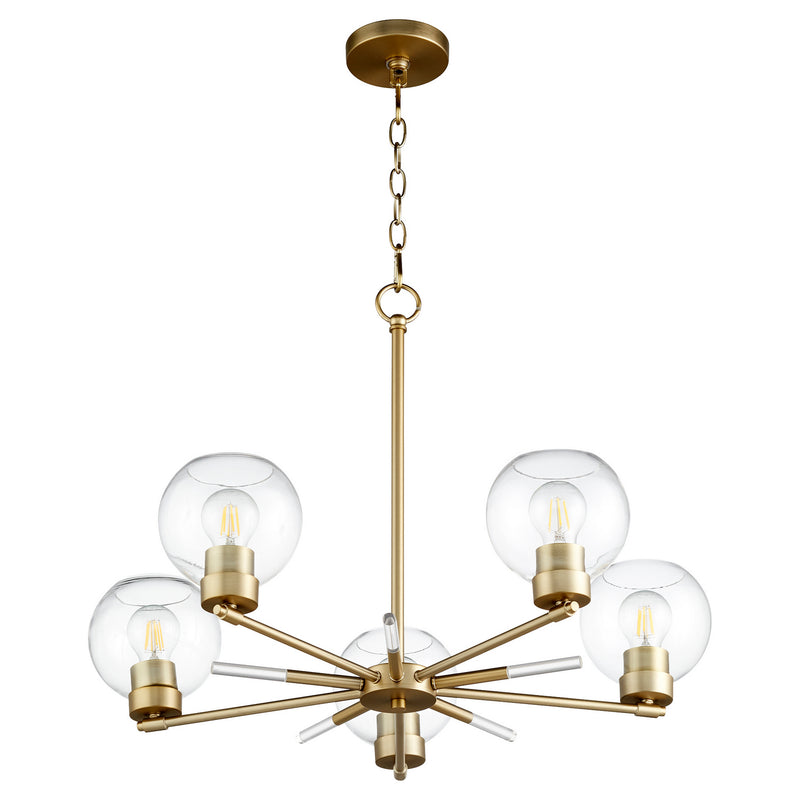Quorum 6317-5-80 Five Light Chandelier, Aged Brass Finish - LightingWellCo
