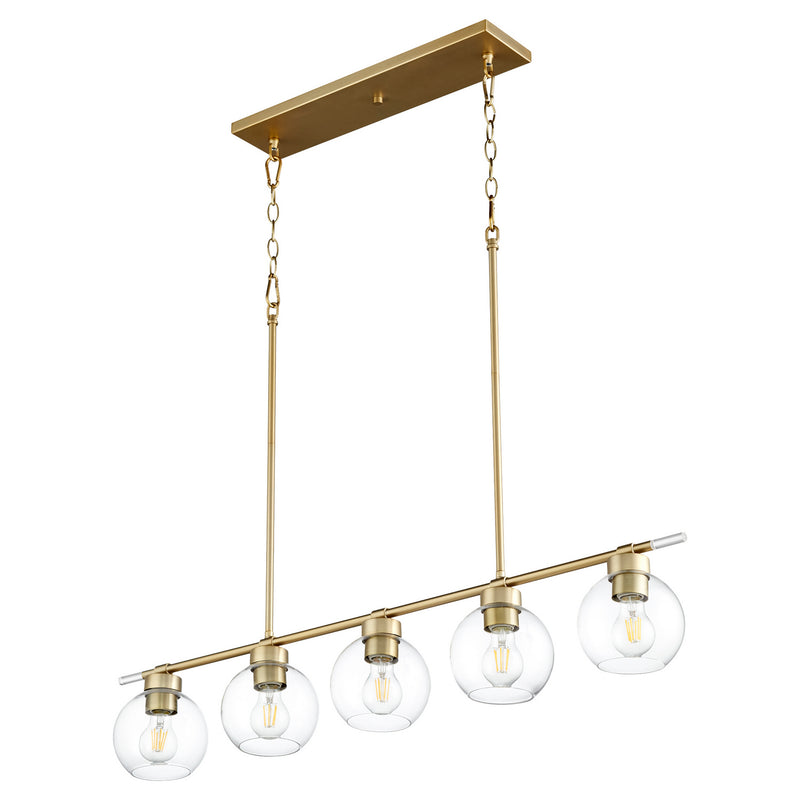 Quorum 6617-5-80 Five Light Pendant, Aged Brass Finish - LightingWellCo