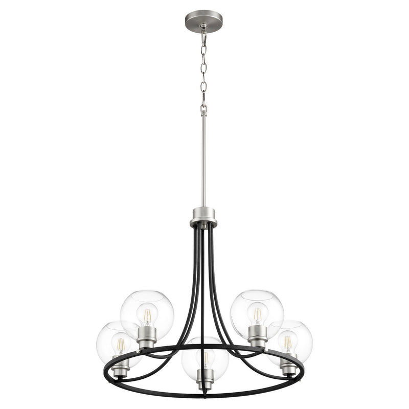 Quorum 672-5-6965 Five Light Chandelier, Black w Satin Nickel Finish - LightingWellCo