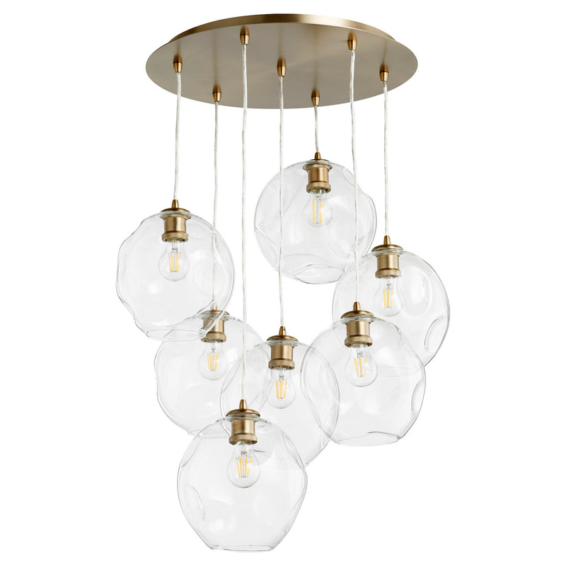 Quorum 67-80 Seven Light Pendant, Aged Brass Finish - LightingWellCo