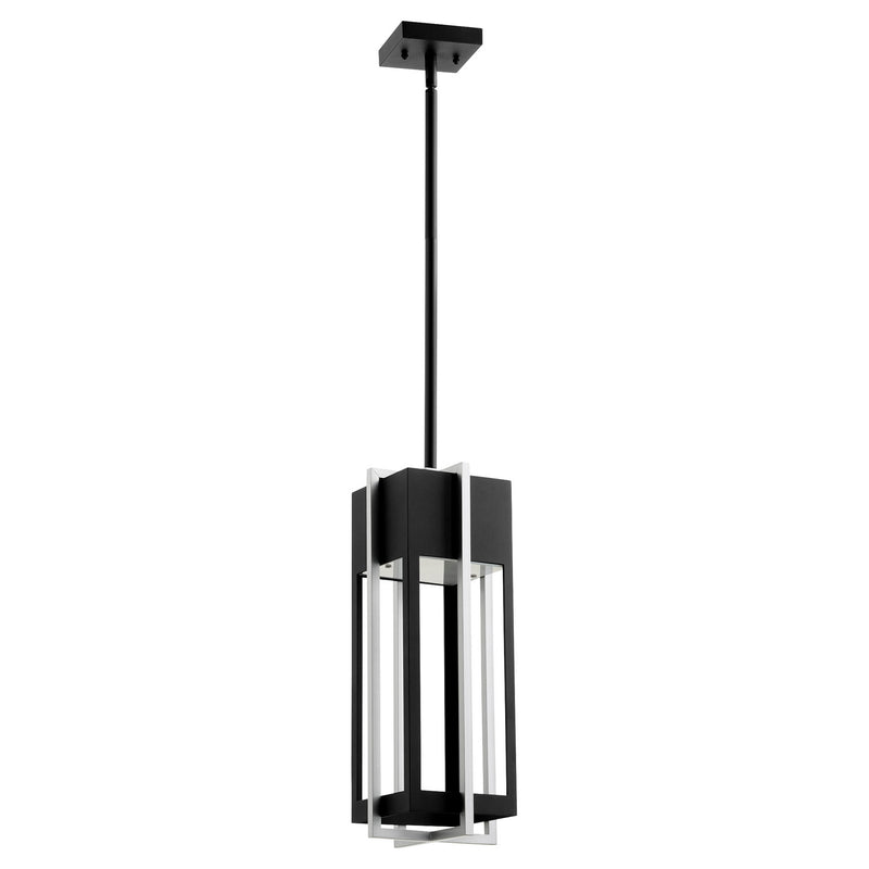 Quorum 712-18-69 LED Outdoor Pendant, Black w Brushed Aluminum Finish - LightingWellCo