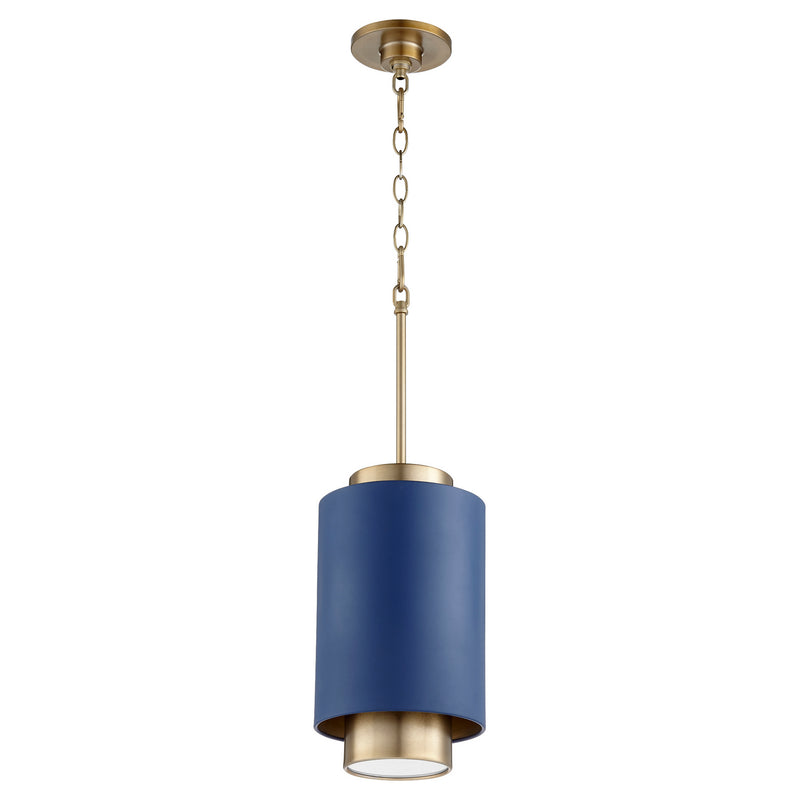 Quorum 8008-3280 One Light Pendant, Aged Brass w/ Blue Finish - LightingWellCo