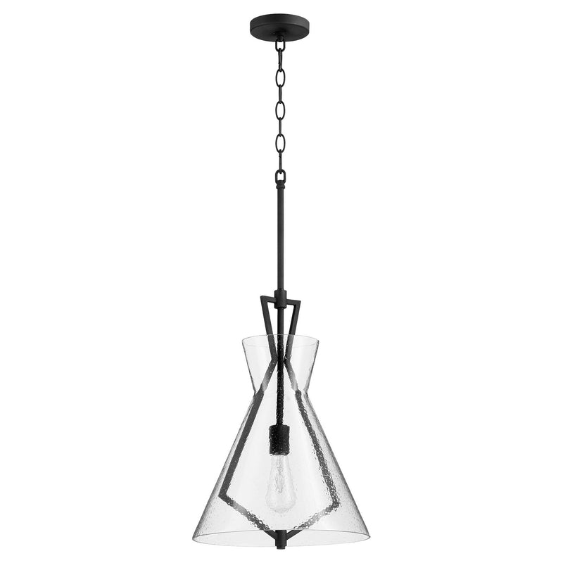 Quorum 8426-69 One Light Pendant, Black w Stone Seeded Glass Finish - LightingWellCo