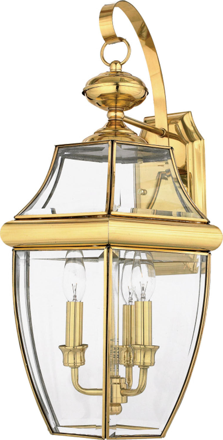 Quoizel NY8318B Three Light Outdoor Wall Lantern, Polished Brass Finish - LightingWellCo