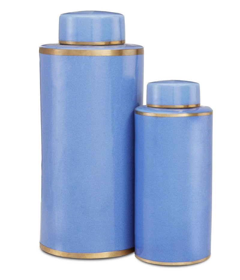 Currey and Company 1200-0415 Canister Set of 2, Blue/Antique Brass Finish - LightingWellCo