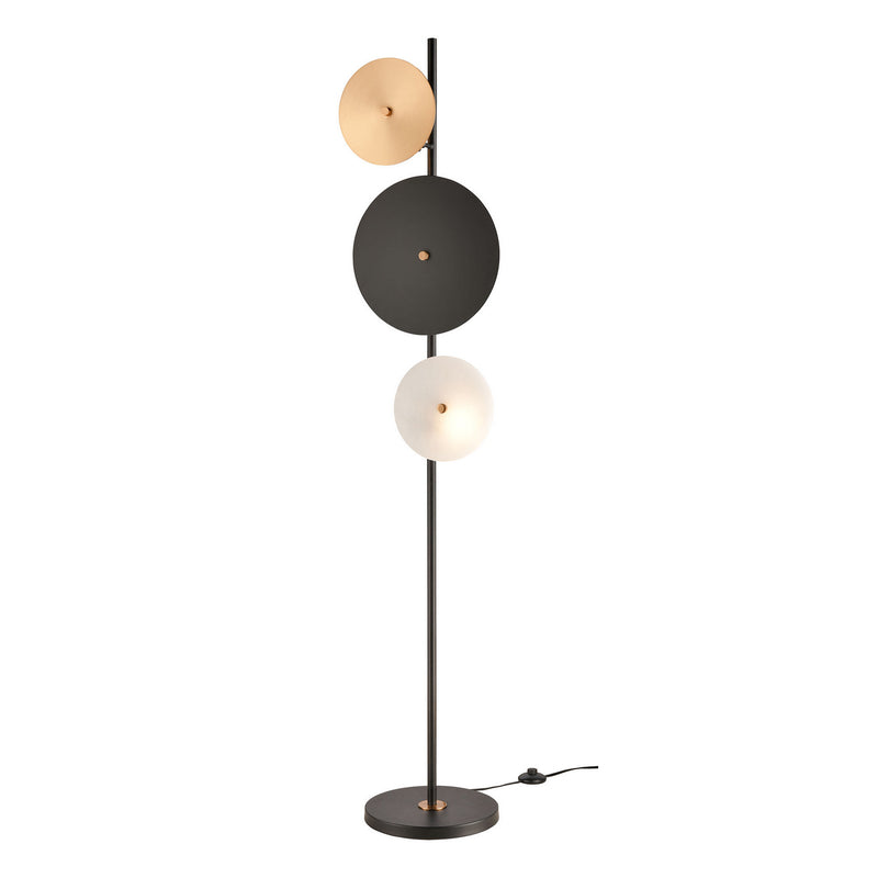 ELK Home H019-7254 Three Light Floor Lamp, Matte Black, White, Satin Brass Finish - At LightingWellCo