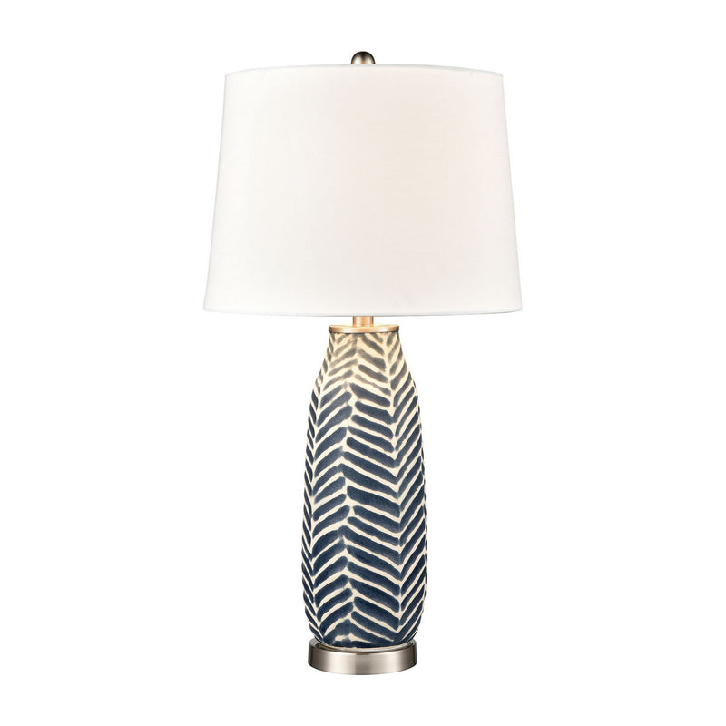 ELK Home S0019-8035 One Light Table Lamp, Etched Navy, White, Satin Nickel Finish - At LightingWellCo