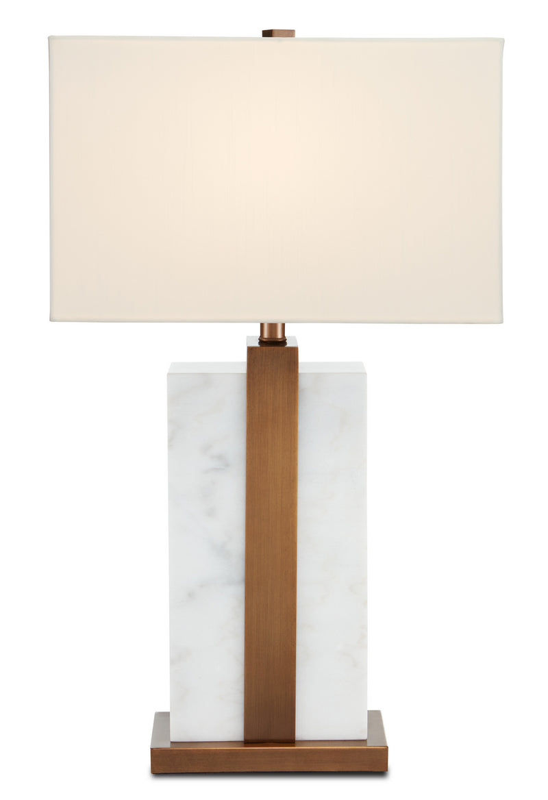 Currey and Company 6000-0767 One Light Table Lamp, White Marble/Antique Brass Finish-LightingWellCo