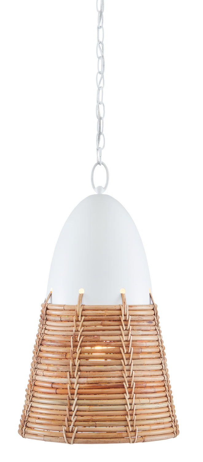 Currey and Company 9000-0840 One Light Pendant, Gesso White/Natural Rattan Finish-LightingWellCo