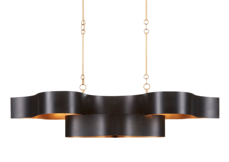 Currey and Company 9000-0853 Six Light Chandelier, Satin Black/Contemporary Gold Leaf Finish-LightingWellCo