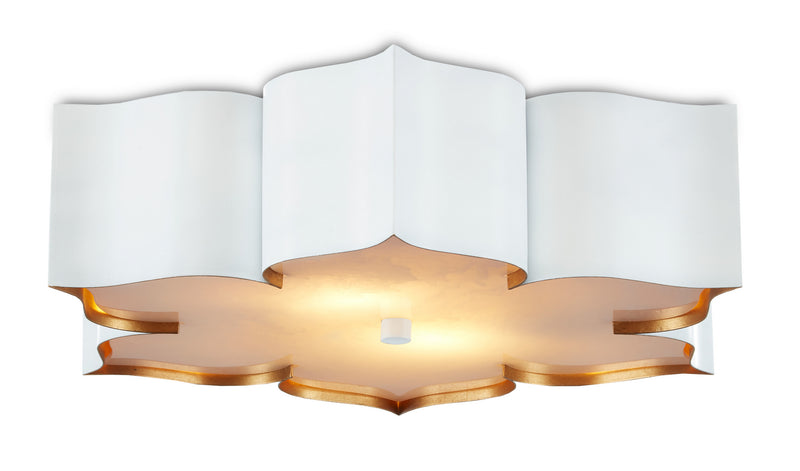 Currey and Company 9999-0059 Two Light Flush Mount, Sugar White/ Contemporary Gold Finish-LightingWellCo