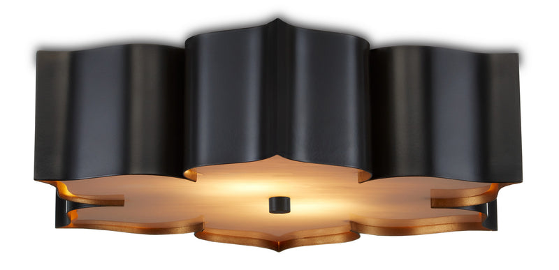 Currey and Company 9999-0060 Two Light Flush Mount, Satin Black /Contemporary Gold Finish-LightingWellCo