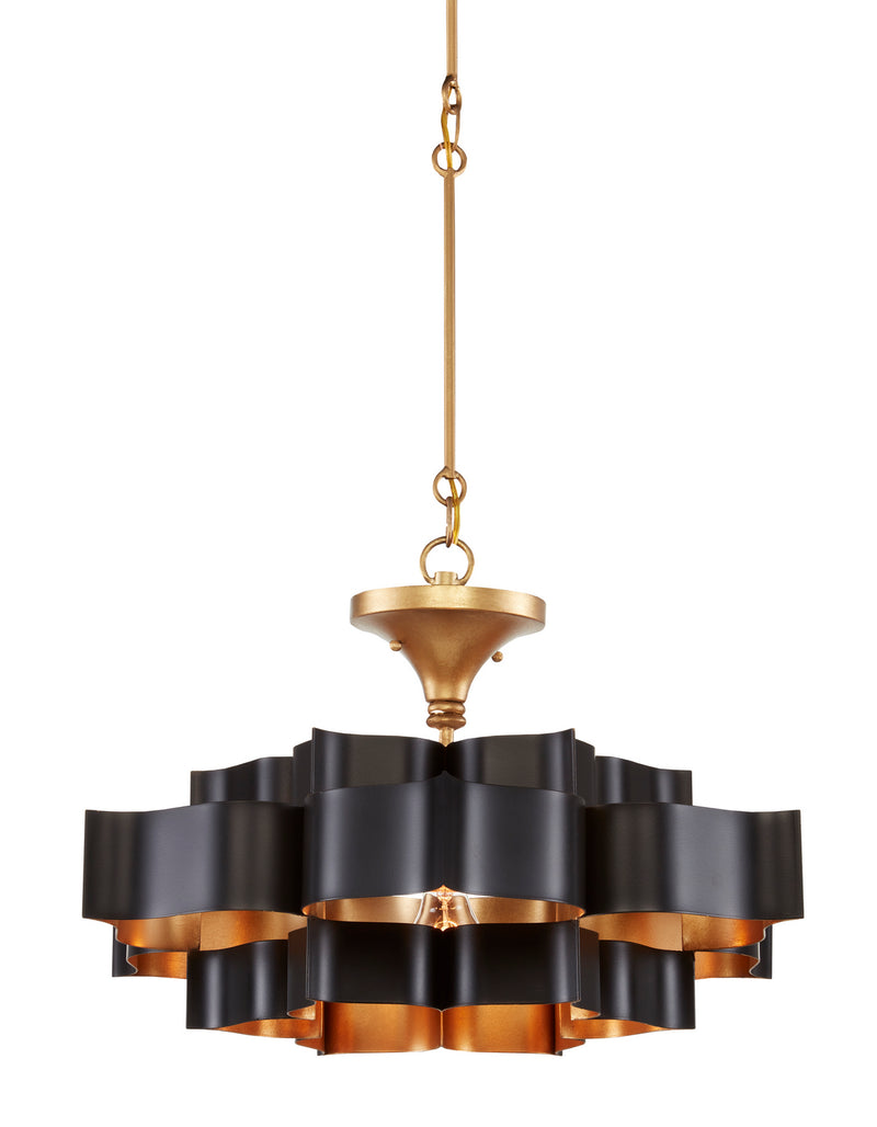 Currey and Company 9000-0855 One Light Chandelier, Satin Black/Contemporary Gold Leaf Finish-LightingWellCo