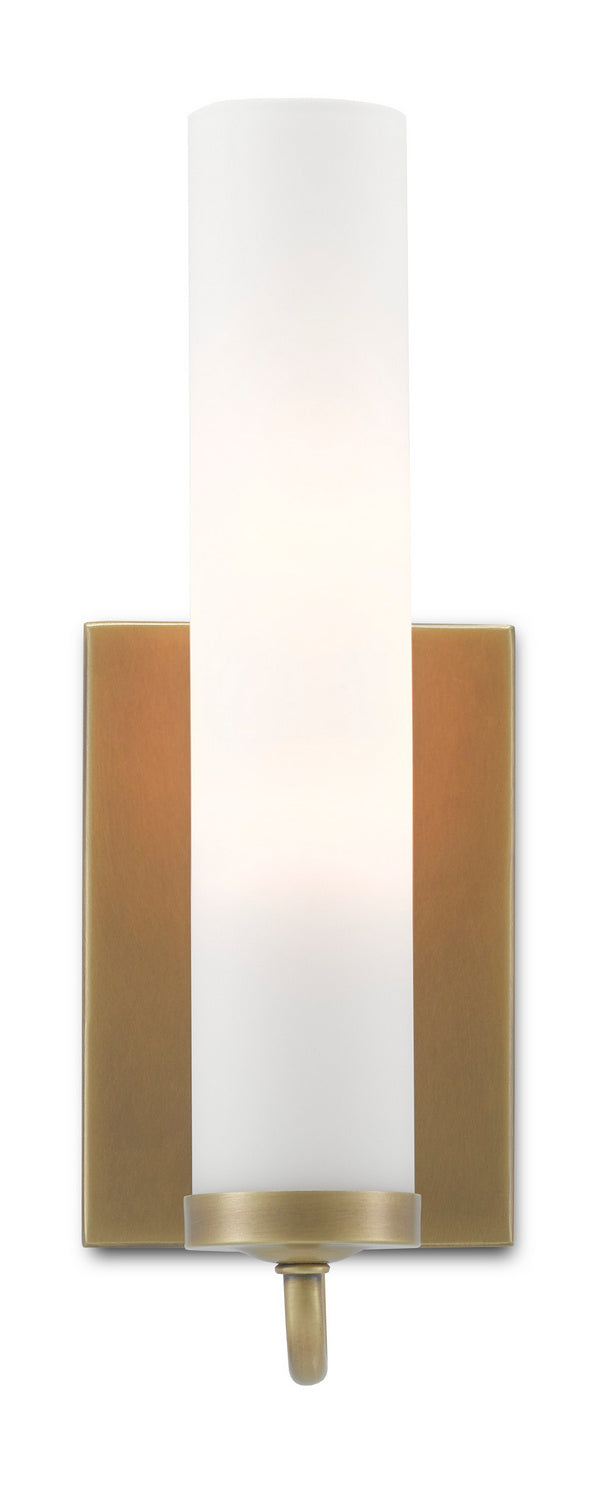Currey and Company 5800-0010 One Light Wall Sconce, Antique Brass/Opaque Glass Finish-LightingWellCo