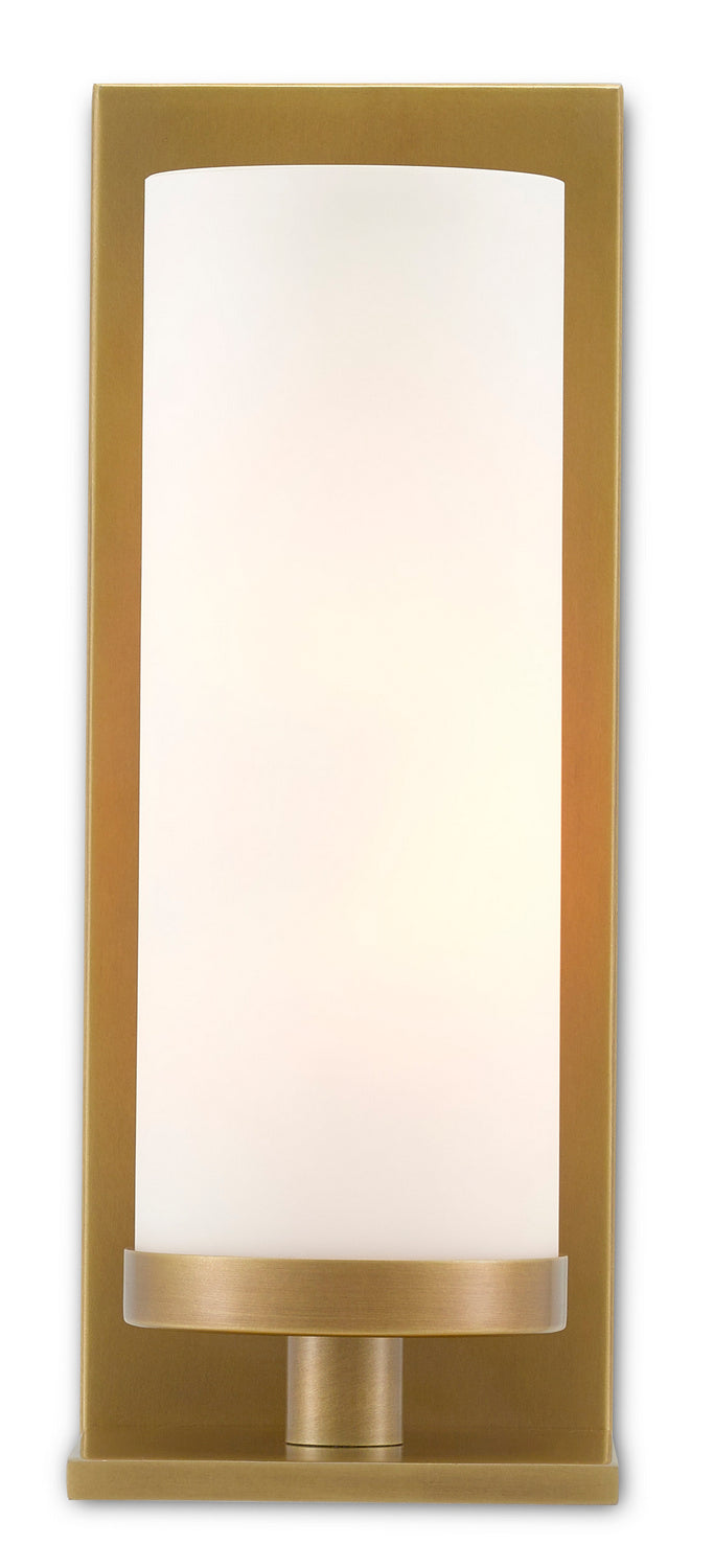 Currey and Company 5800-0013 One Light Wall Sconce, Antique Brass/Opaque Glass Finish-LightingWellCo
