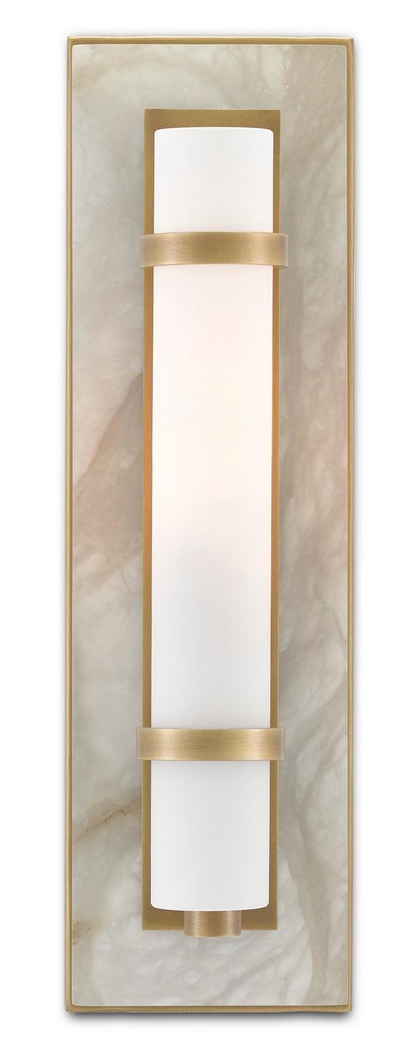 Currey and Company 5800-0016 One Light Wall Sconce, Natural Alabaster/Antique Brass/Opaque/White Finish-LightingWellCo