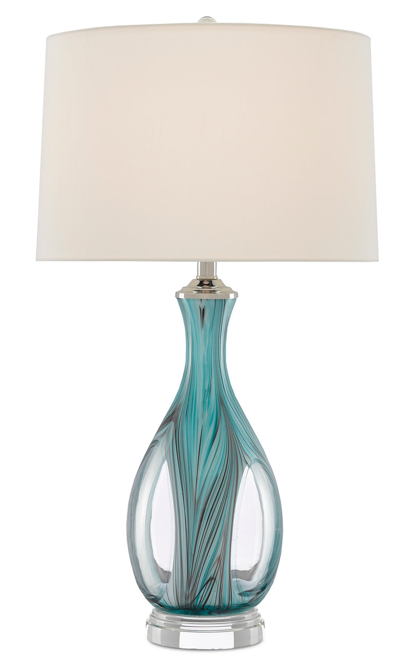 Currey and Company 6000-0520 One Light Table Lamp, Blue/Clear/Polished Nickel Finish-LightingWellCo