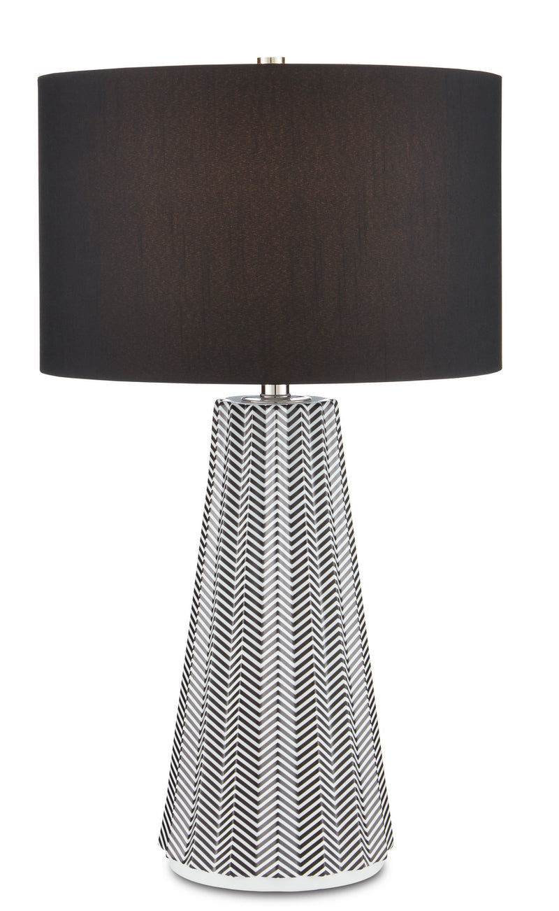 Currey and Company 6000-0762 One Light Table Lamp, Black/White/Polished Nickel Finish-LightingWellCo